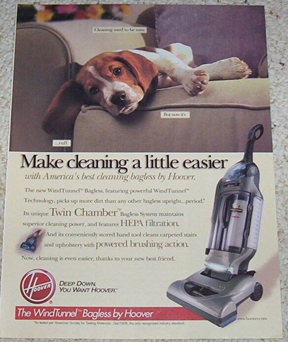2001 advertising page - Hoover windtunnel vacuum cleaner CUTE DOG print AD