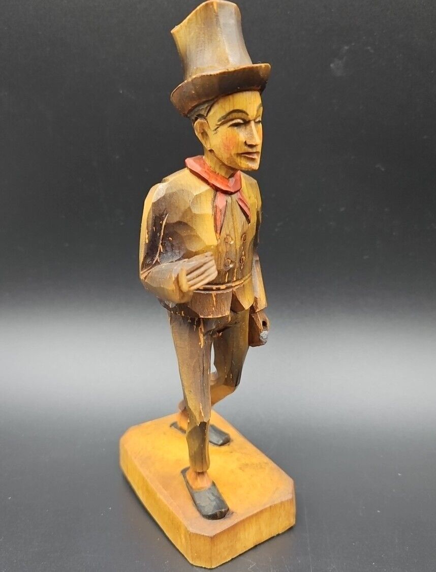 Vintage Hand Carved Wooden German Chimney Sweep With Top Hat 7 1/2\