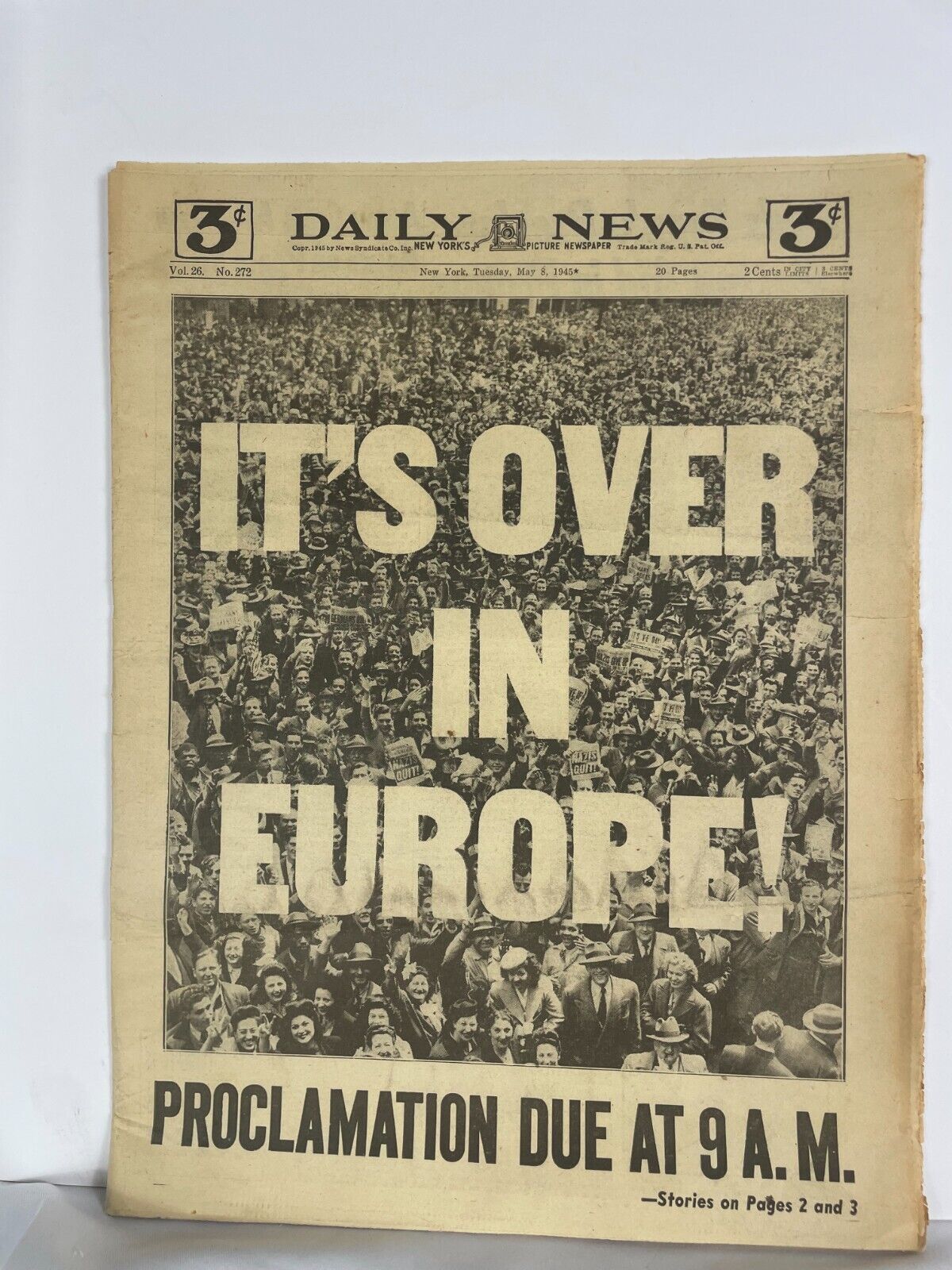 NY Daily News It's Over in Europe Vol 26 No 272 Tuesday May 8 1945 Newspaper