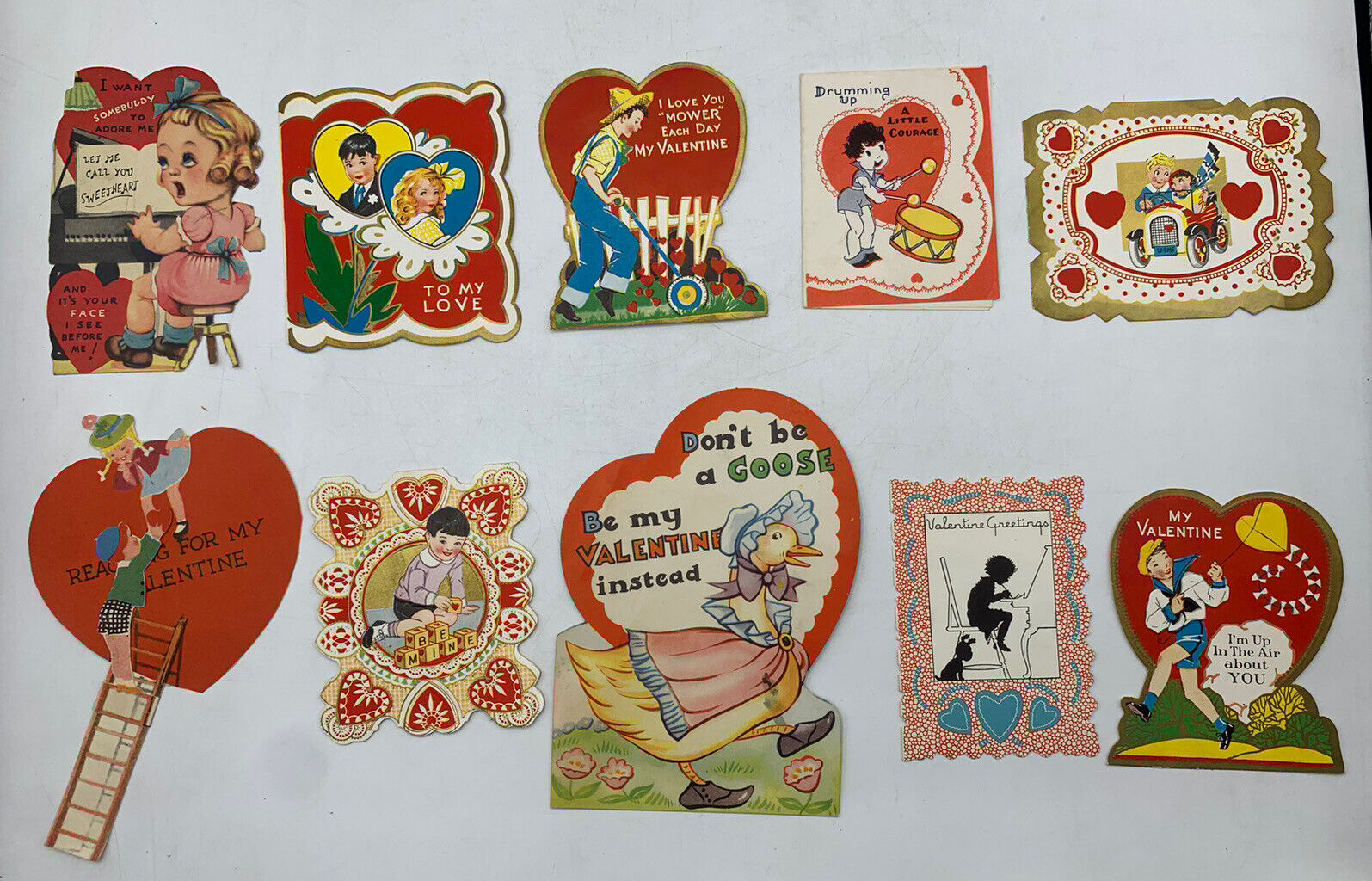 10 Vintage Valentines Day Greeting Card Lot Die Cut 1920s-1950s