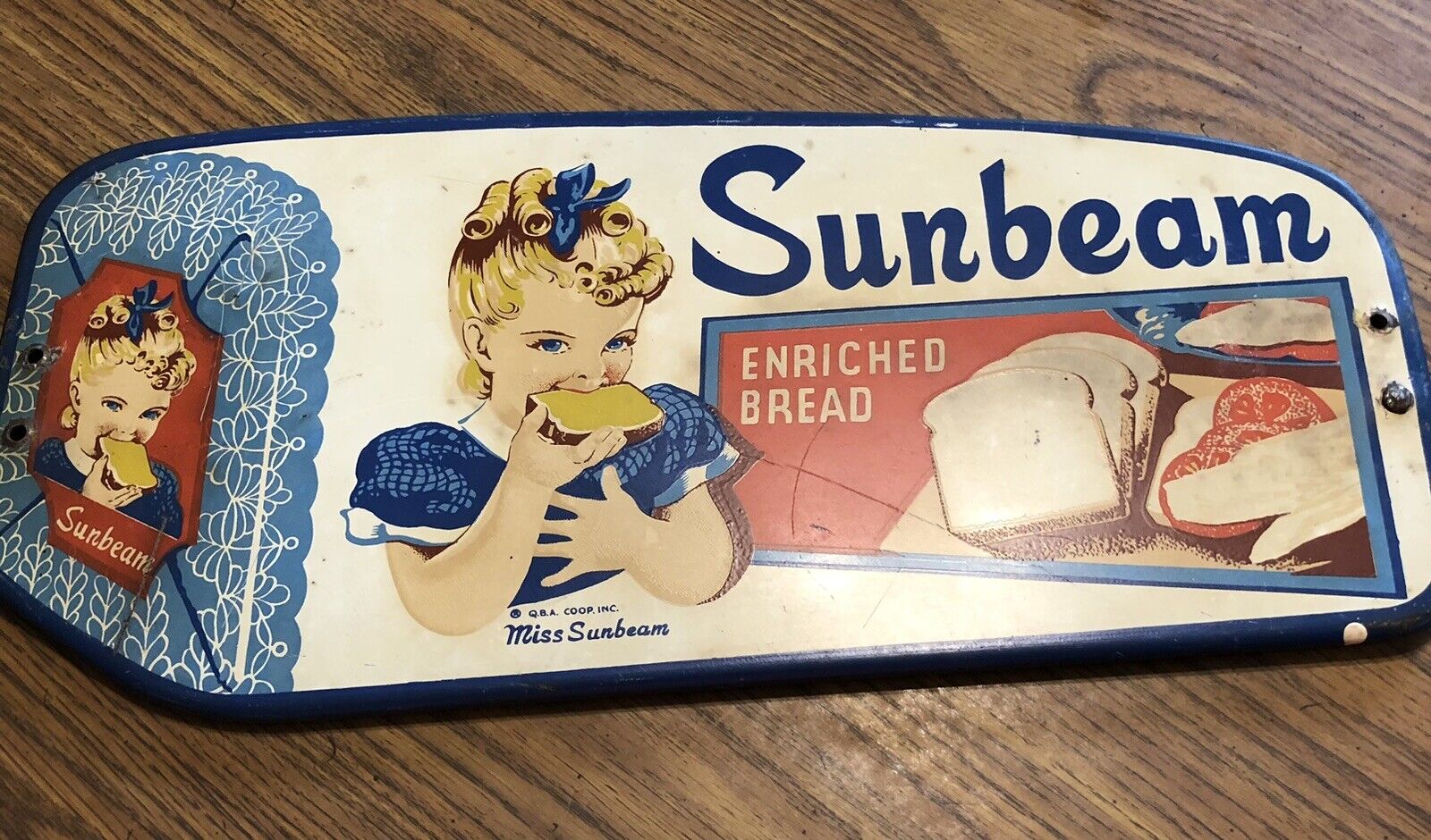rare vintage sunbeam bread little girl metal sign. 1930’s