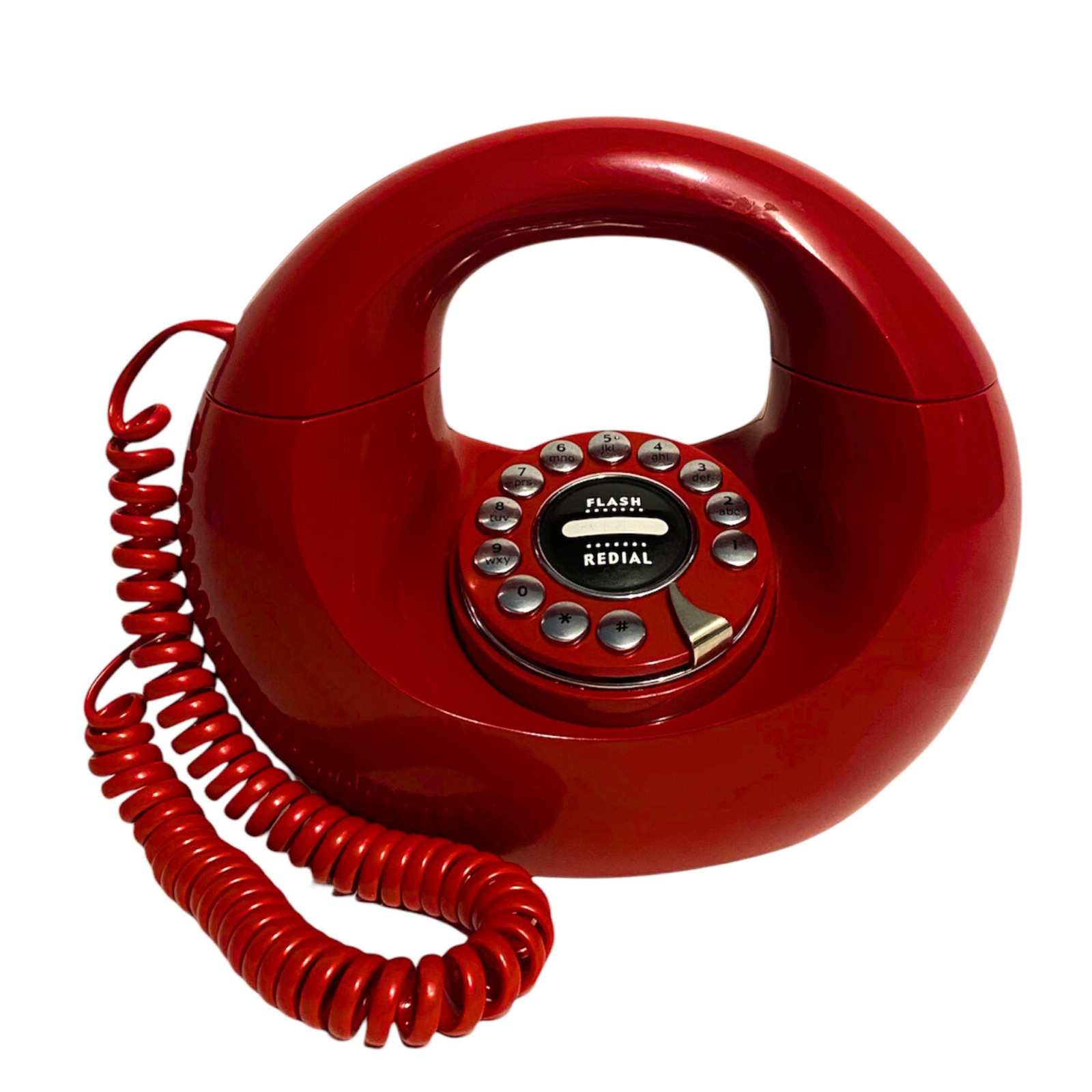 1970 HANDBAG PHONE Vintage Retro Pushbutton Donut Telephone RED 