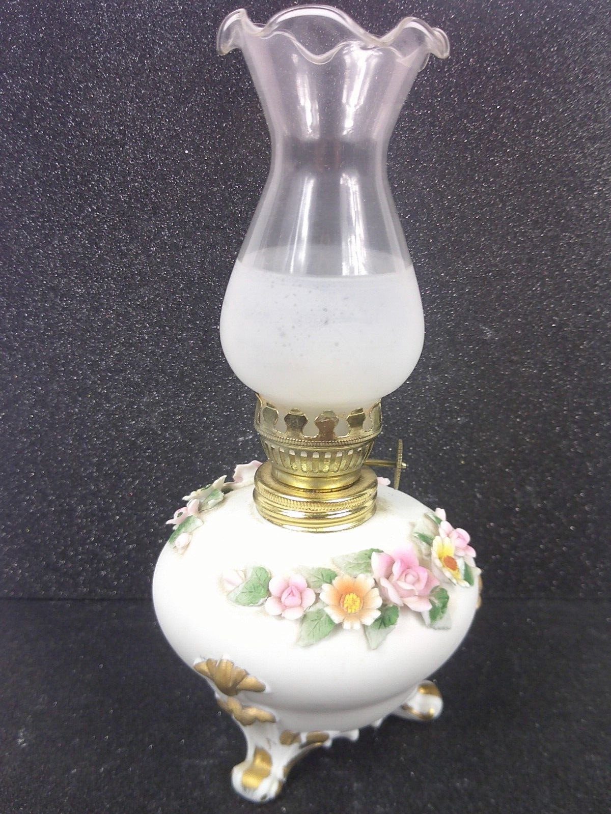Vintage Lefton China Hand Painted Small Oil Lamp with Flowers KW4208 Japan