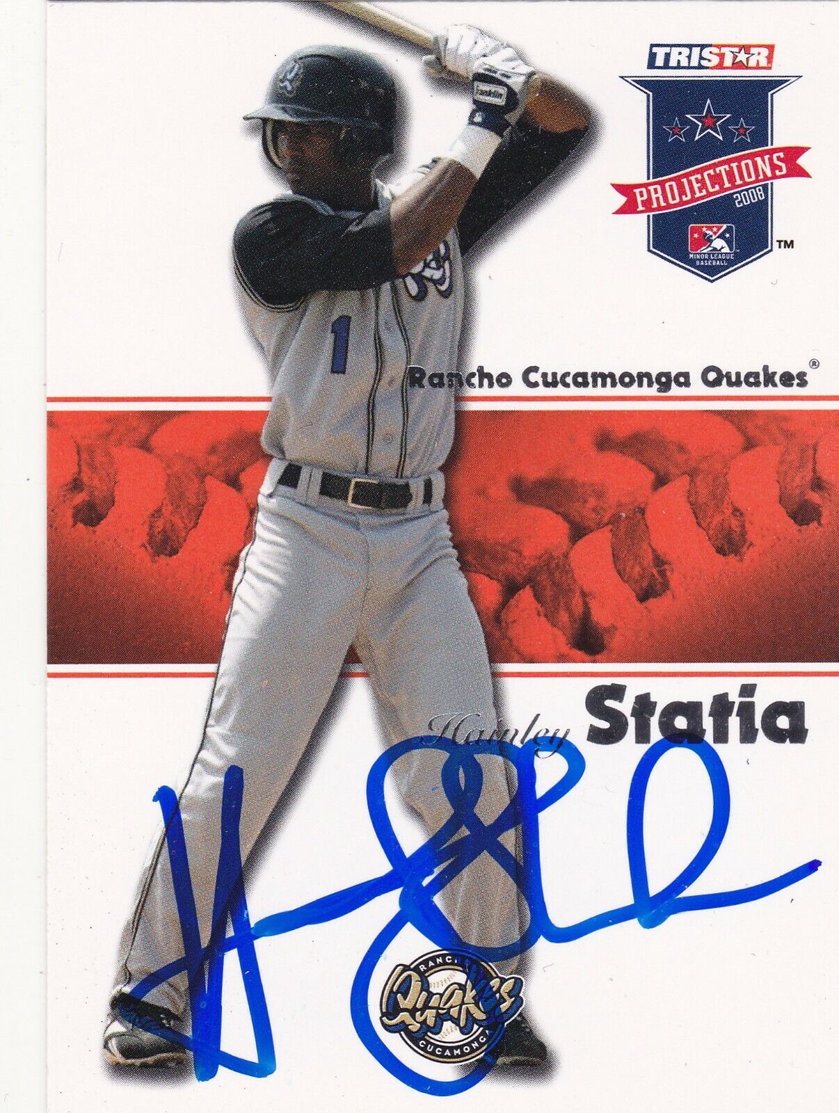 HAINLEY STATIA RANCHO CUCAMONGA QUAKES SIGNED 2008 TRISTAR PROJECTIONS CARD