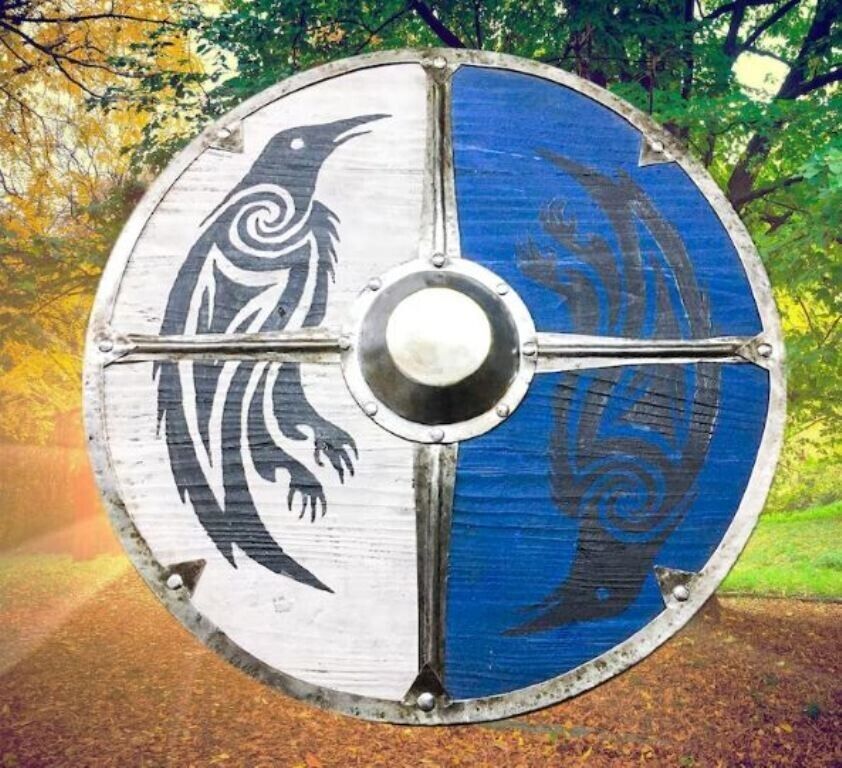 Viking Designer Round Shield Arm Warrior Wooden Decorative Black Crows Shield