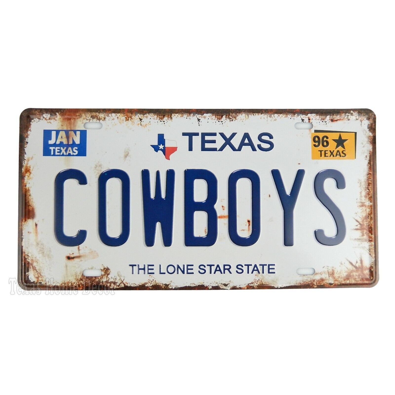 Rustic Dallas Cowboys License Plate Embossed Tin Metal Texas The Lone Star State
