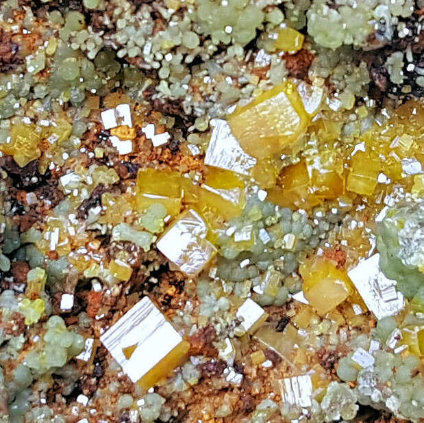 SUPERB 3 INCH WULFENITE CRYSTALS WITH MIMETITE ON LIMONITE