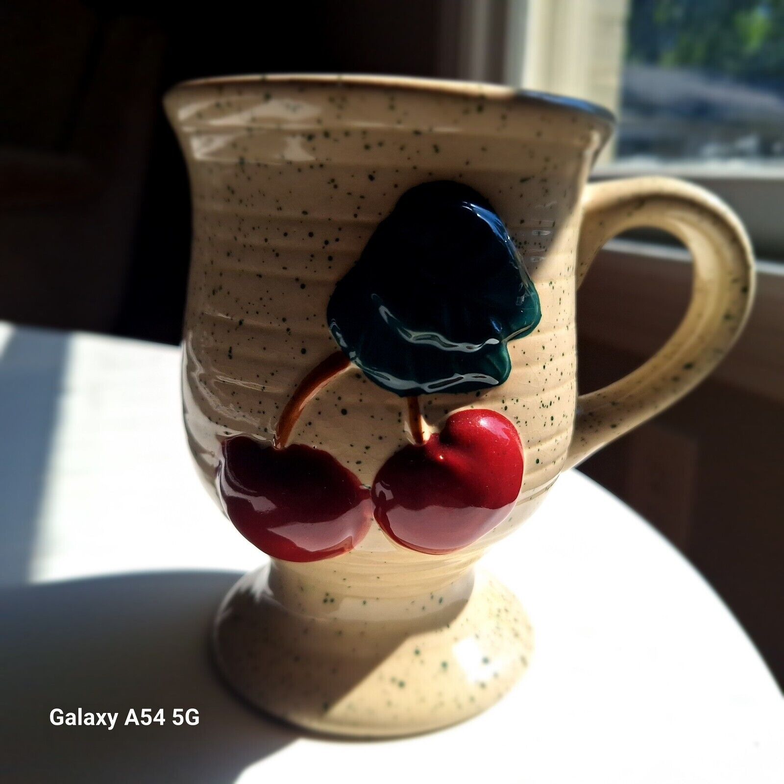 Vintage Glazed Ceramic Embossed Cherry  Side Coffee Mug 5\