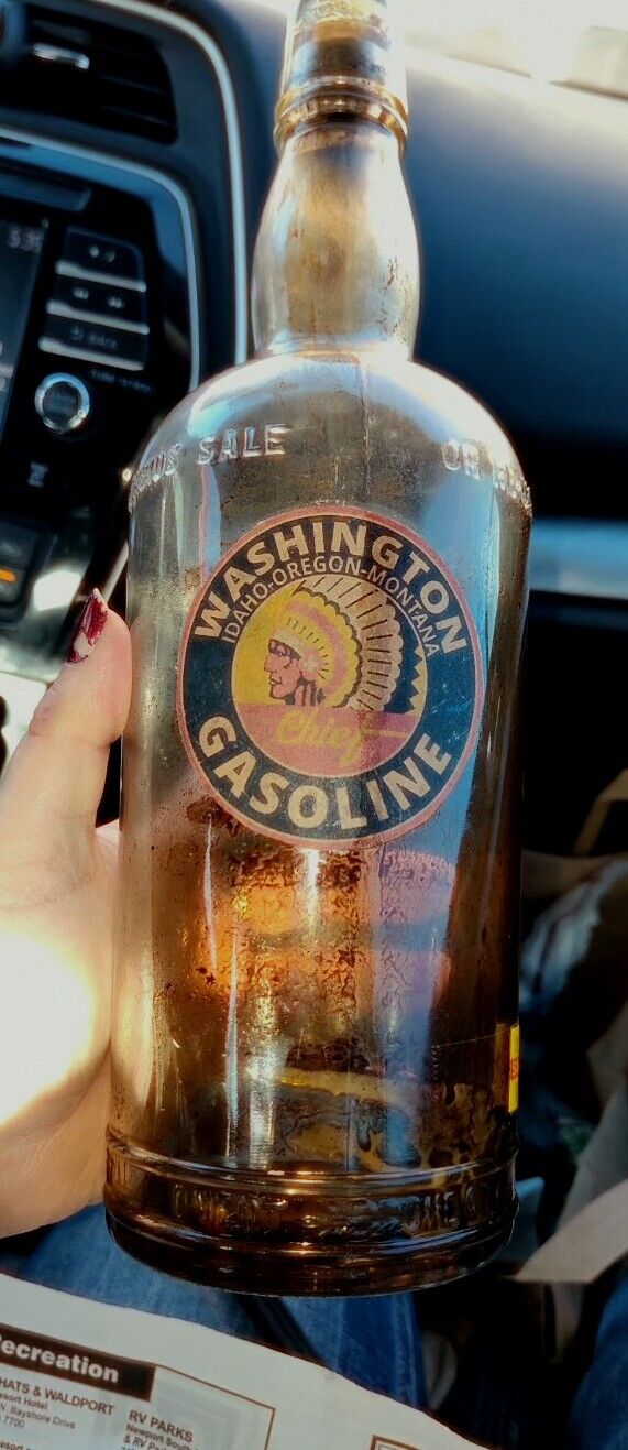 Vintage OREGON Washington Idaho Montana Chief Glass Gasoline Bottle