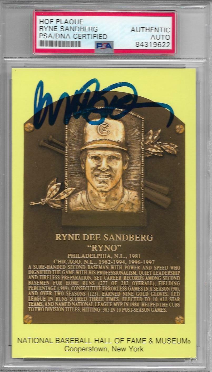 Ryne Sandberg Autograph Signed Chicago Cubs HOF Postcard Plaque - PSA/DNA