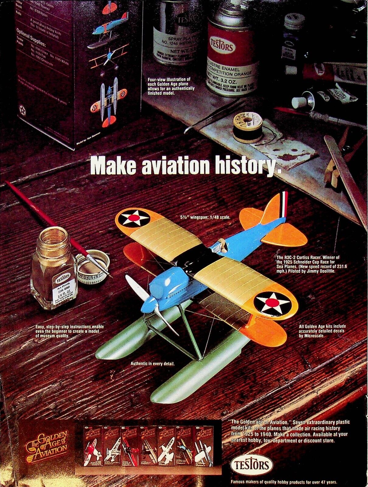 1977 Testors Model Airplane R3C-2 Curtiss Racer 70s Print Ad Aviation Golden Age