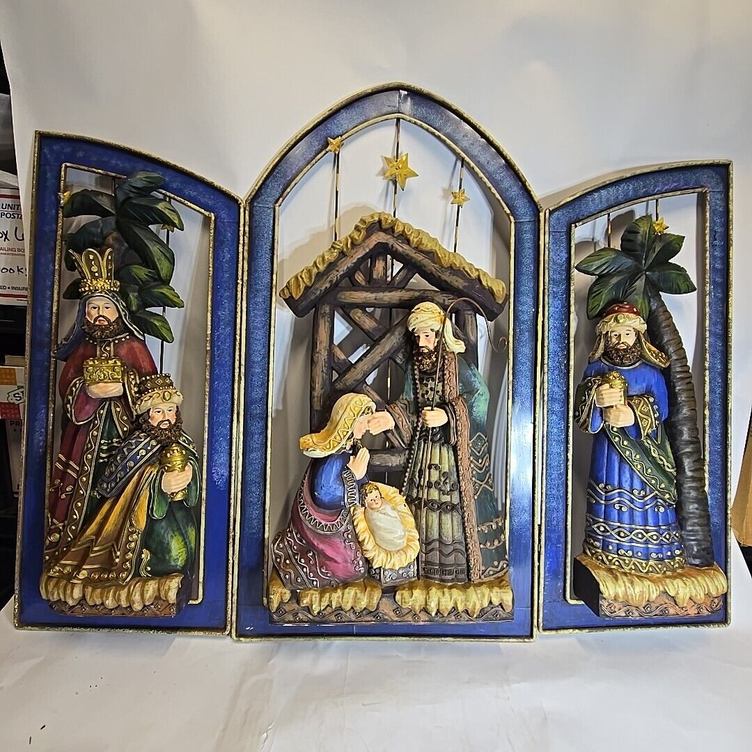 1990s TII Collections C8346 Nativity 3 Panel Section 3D Fireplace Style Screen