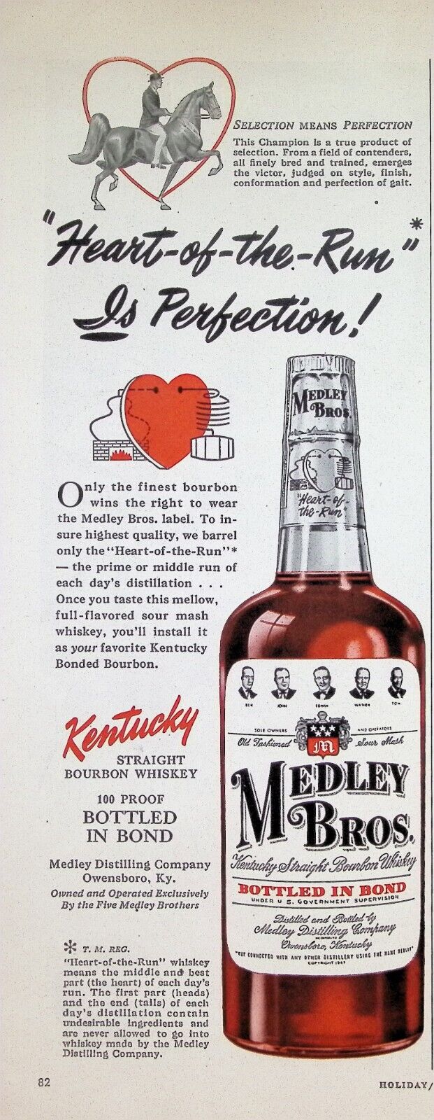 VINTAGE 1950s Print Ad ~ Medley Bros Kentucky Whiskey ~ Heart-of-the-Rum