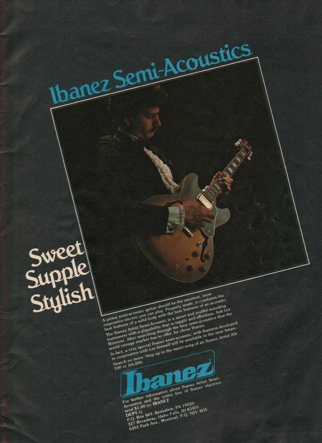 1980 Ibanez Artist AS-100 Semi-Acoustic Guitar / Lee Ritenour - Vintage Ad