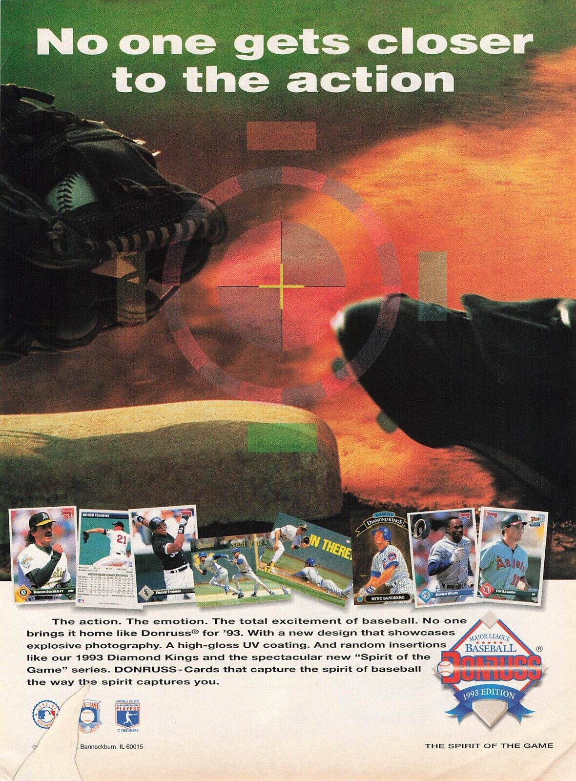 Donruss 1993 Baseball Cards Foot Baseball Glove Base Vtg Full Page Print Ad 8X11