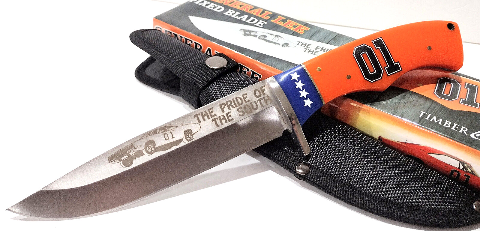 The General Lee 01 Dukes Of Hazzard Orange Blue Bone Handles Fixed Blade Knife
