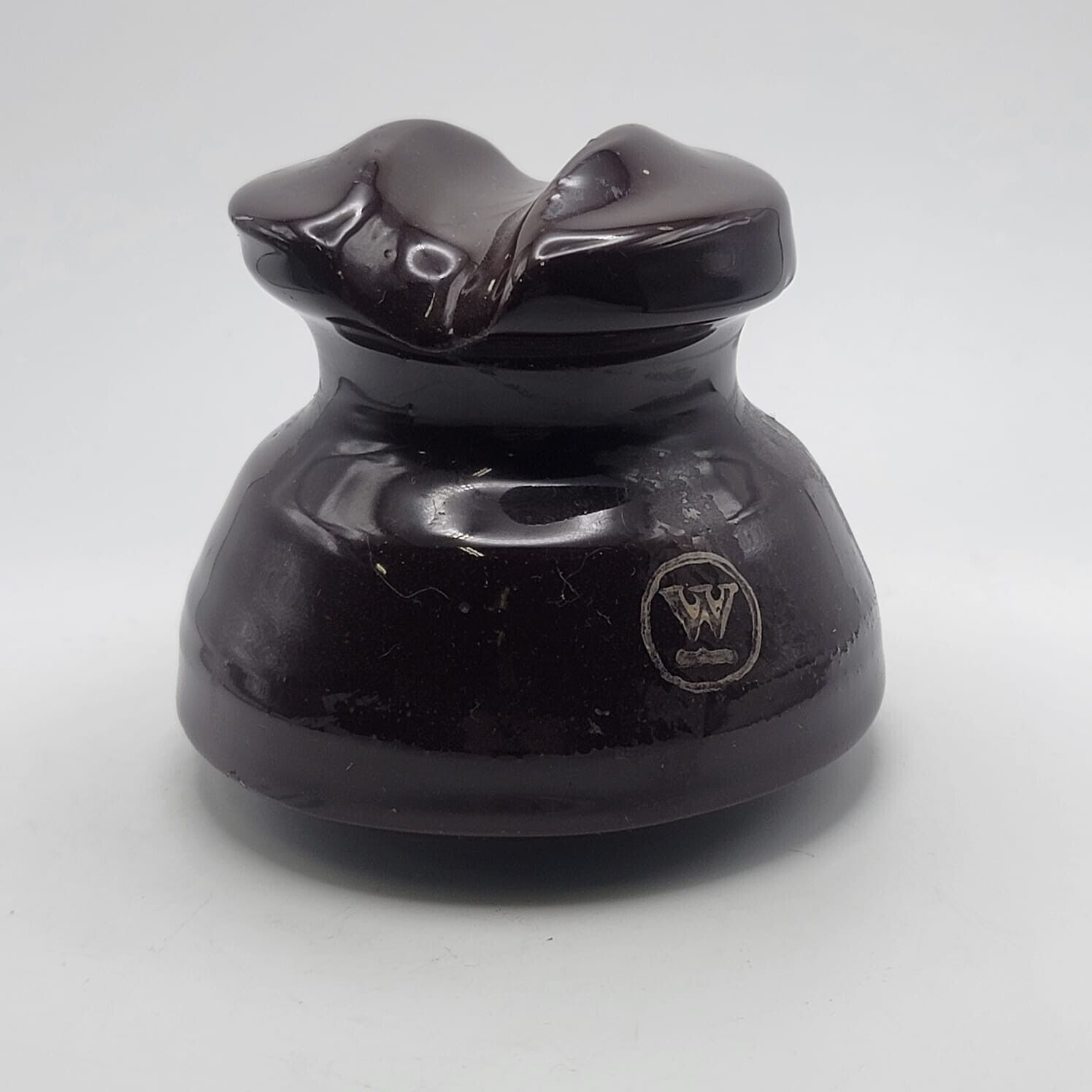 Vintage Ceramic Insulator Dark Brown \'W\' Marking 3\