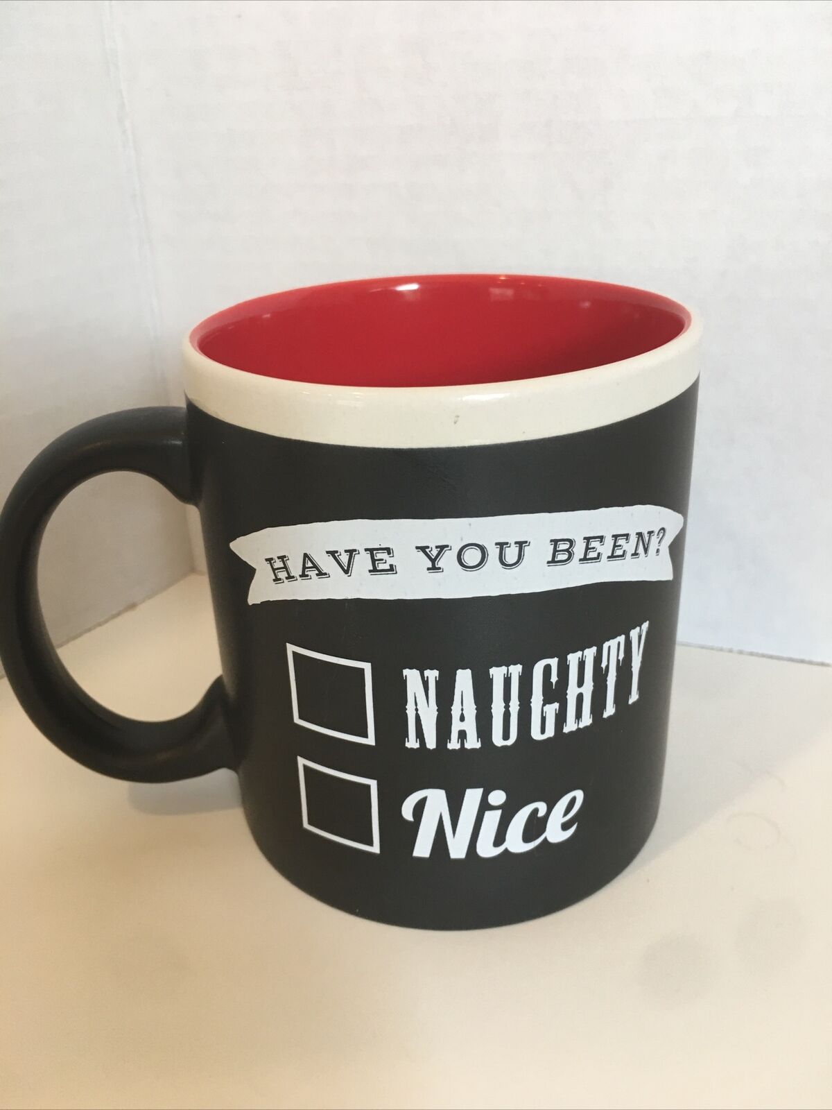 HAVE YOU BEEN NAUGHTY or NICE?Black Chalkboard Oversize 20oz Coffee Tea Mug GIFT
