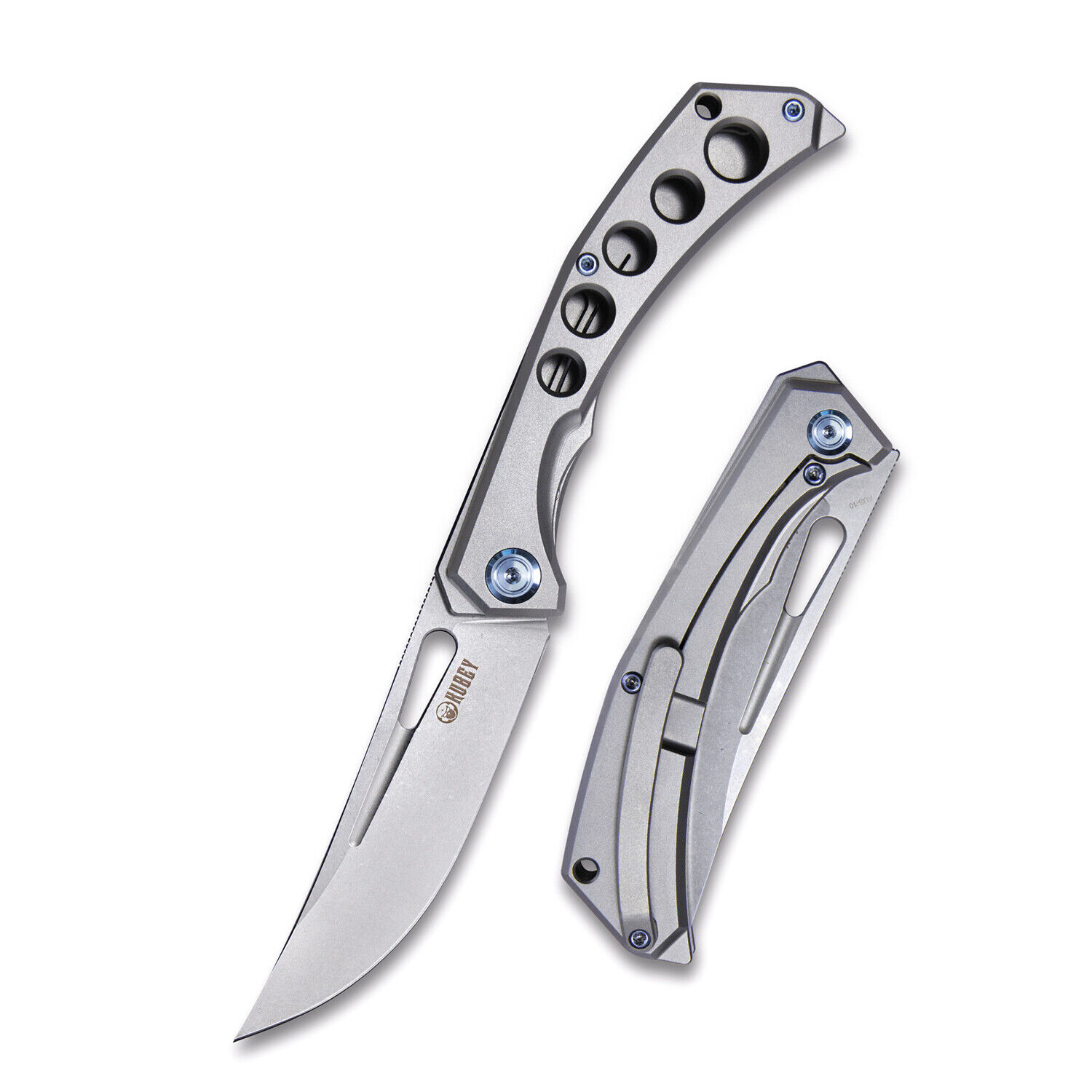KUBEY Ishtar Pocket Knife Stainless Blade Slim Titanium Handle Milled Clip