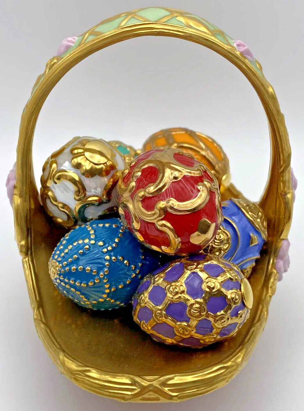 House of Faberge SUMMER EGG BASKET (with 9 Eggs) ~ by The Franklin Mint
