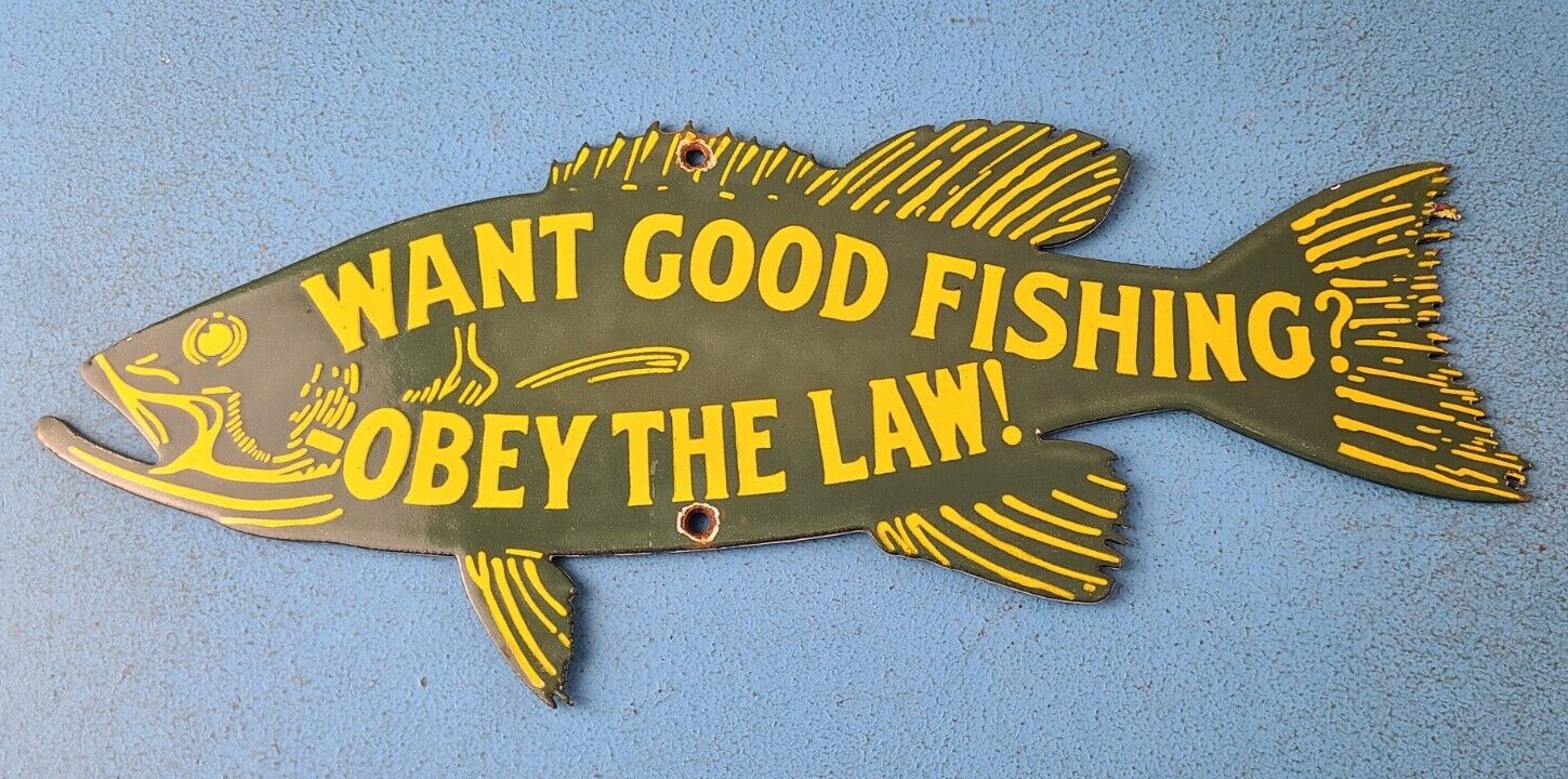 Vintage Paw Paw Bait Sign - Obey the Law Fishing Sign - Gas Service Pump Sign