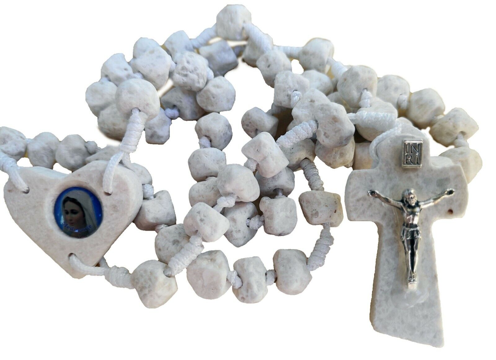 Rosary HANDMADE Of Stone Catholic White Rosaries From Medjugorje 17.5'' + BAG