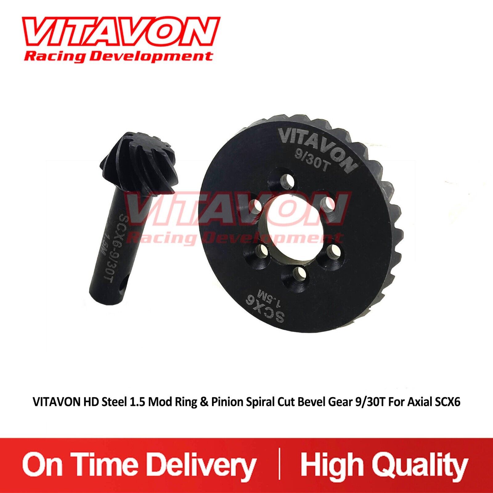 VITAVON HD Steel 1.5 Mod Ring&Pinion Spiral Cut Bevel Gear 9/30T For Axial SCX6