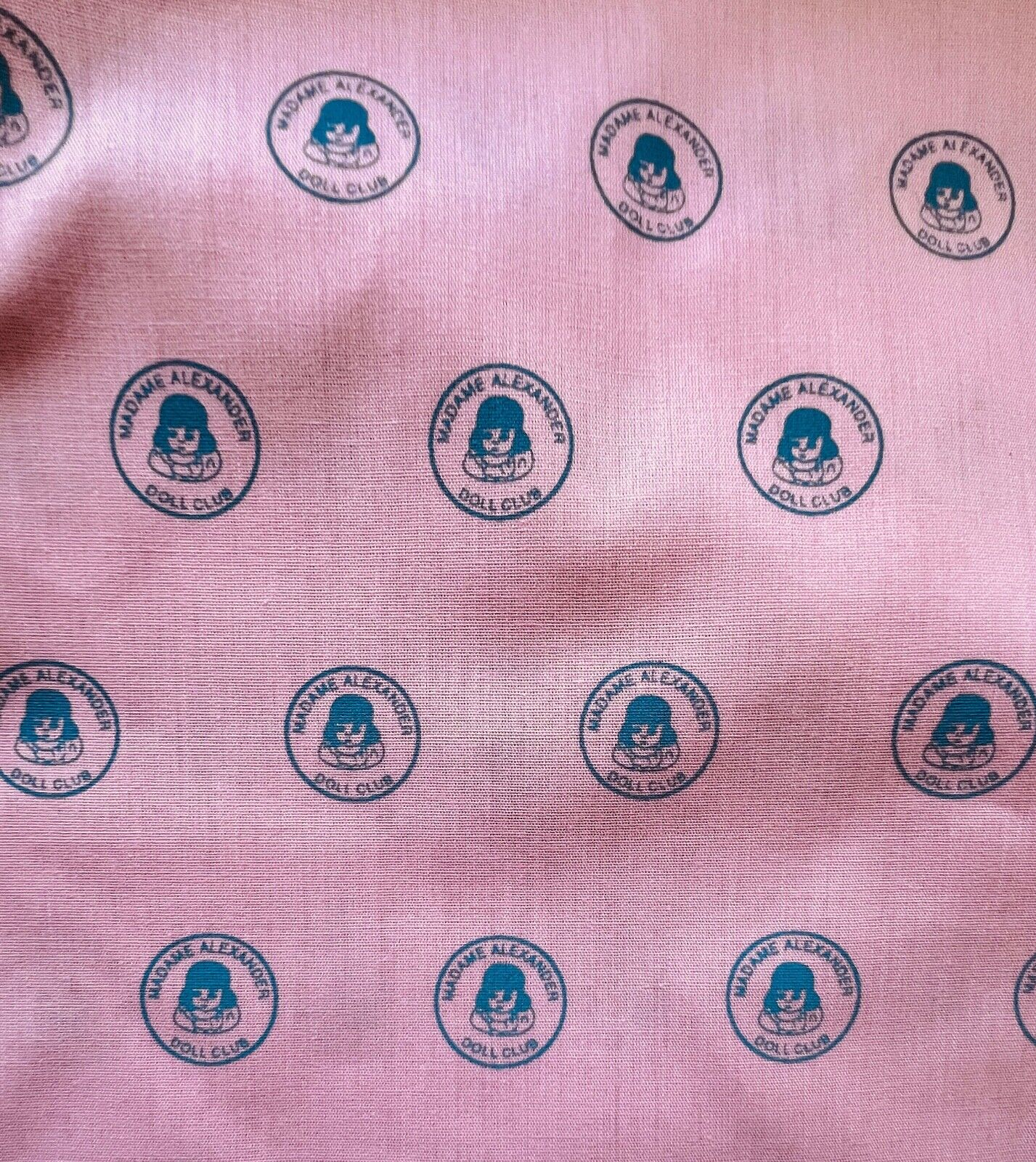 Rare 10 yds Vintage Pink Cotton Fabric w/ Madame Alexander Doll Club Logos ZZ096