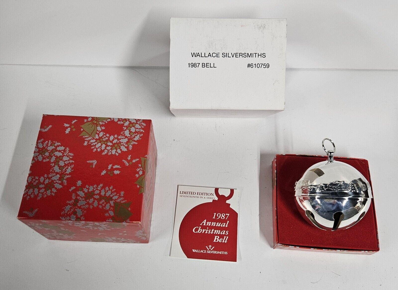 1987 Wallace Silver Plated Sleigh Bell Christmas Ornament Limited 17th Edition