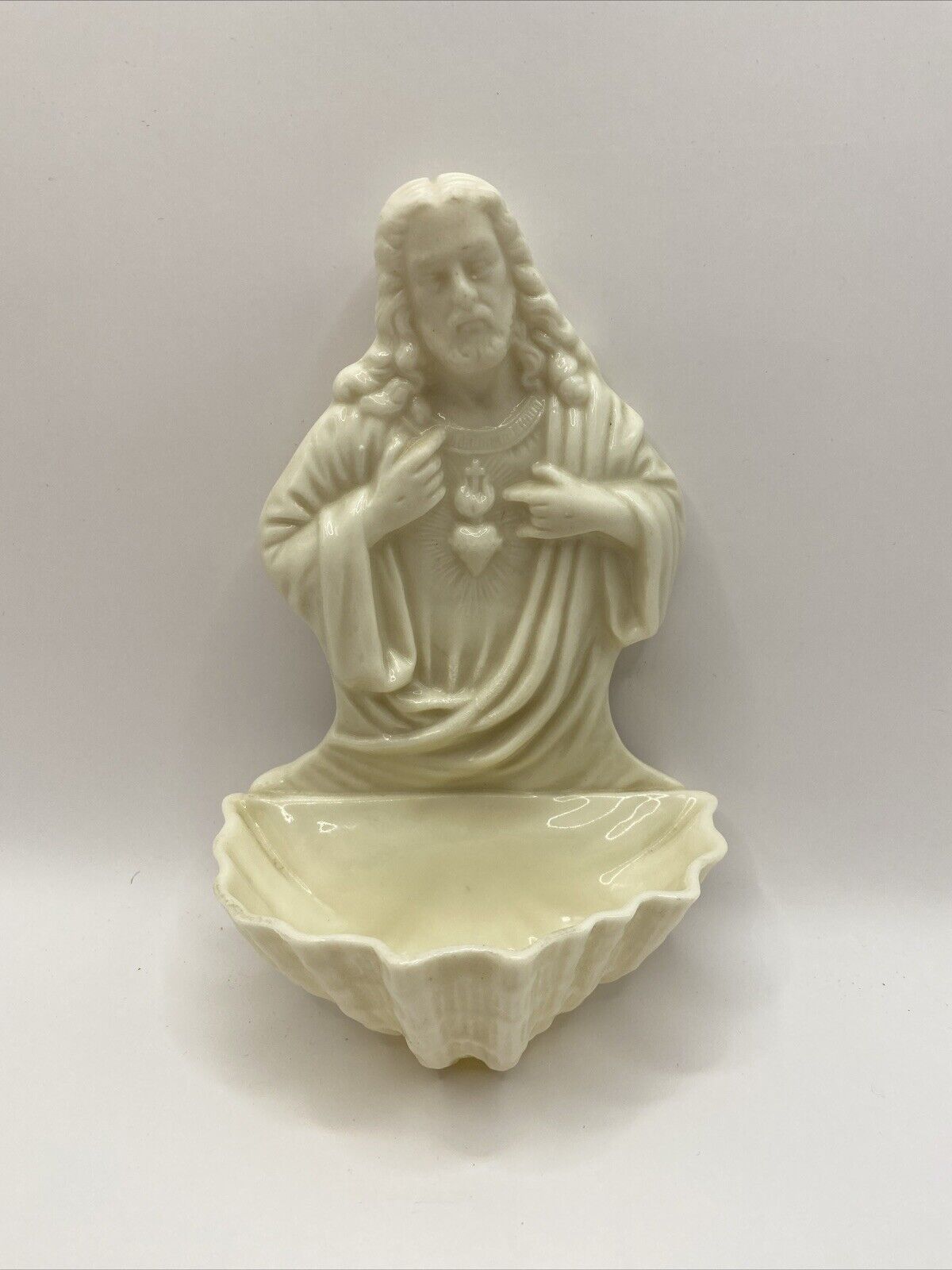 Vintage Belleek Irish Porcelain “Sacred Heart” Holy Water Jesus