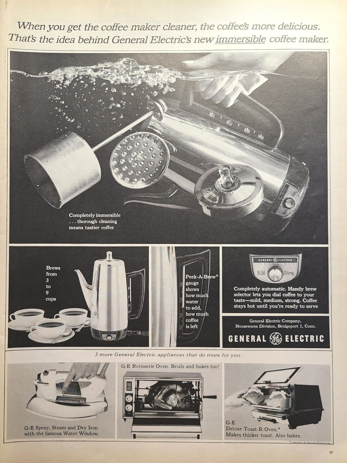 Ge Small Appliances Coffee Maker Toaster Oven Iron Vintage Print Ad 1964