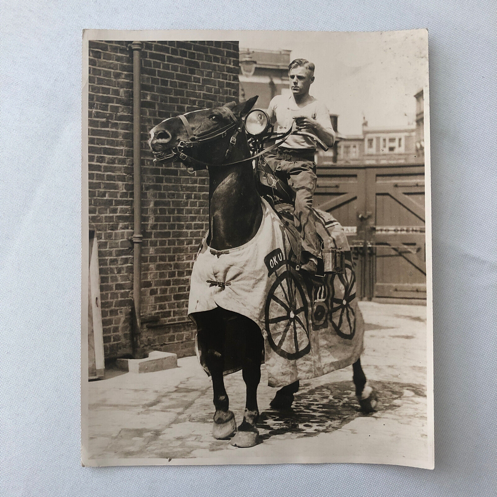 Press Photo Photograph Horse Dressed as Motorcycle Bike London News Agency 1933