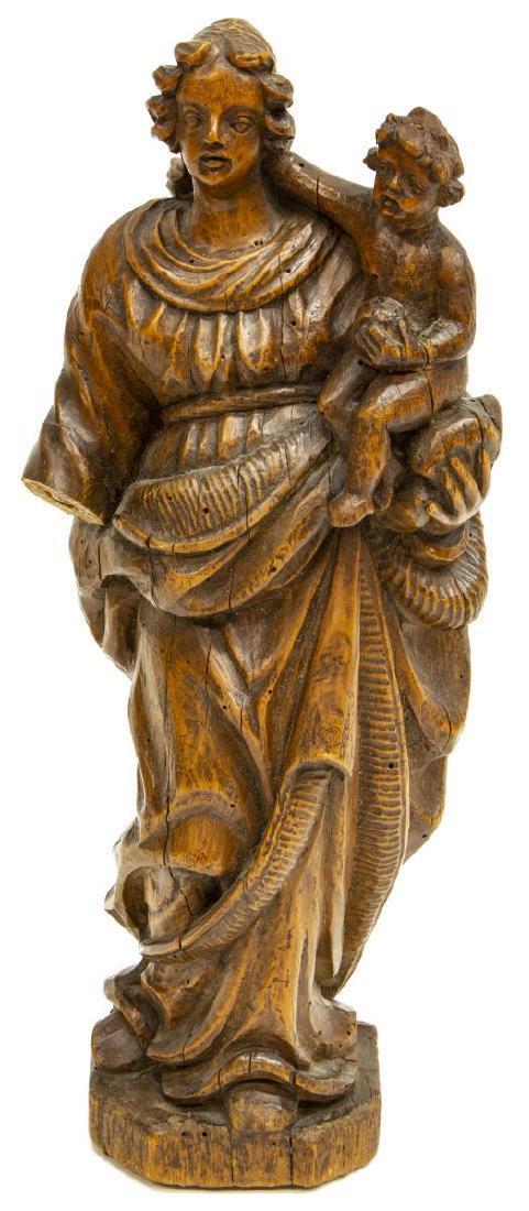Statuary, Carved Wood Santo, Madonna & Child,1800s, Handsome Antique