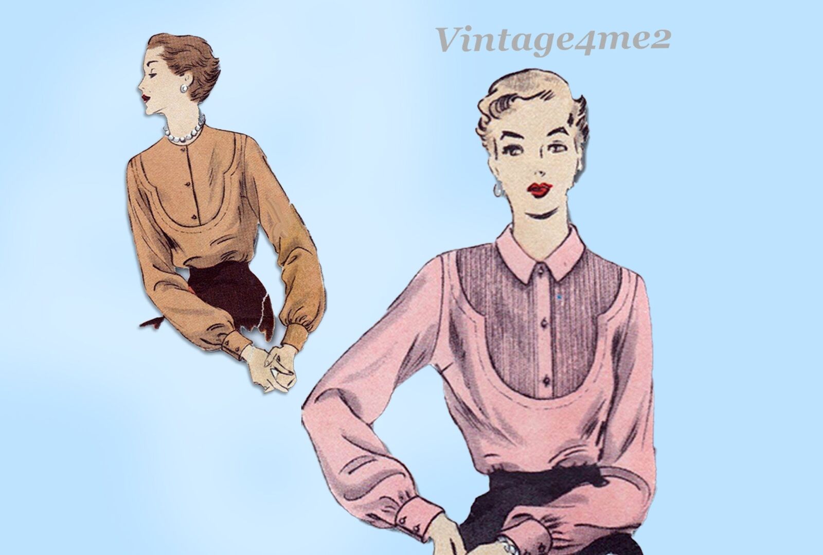 1950s Vintage Vogue Pattern 6984 Charming Misses Blouse w Tucked Yoke Size 32 B