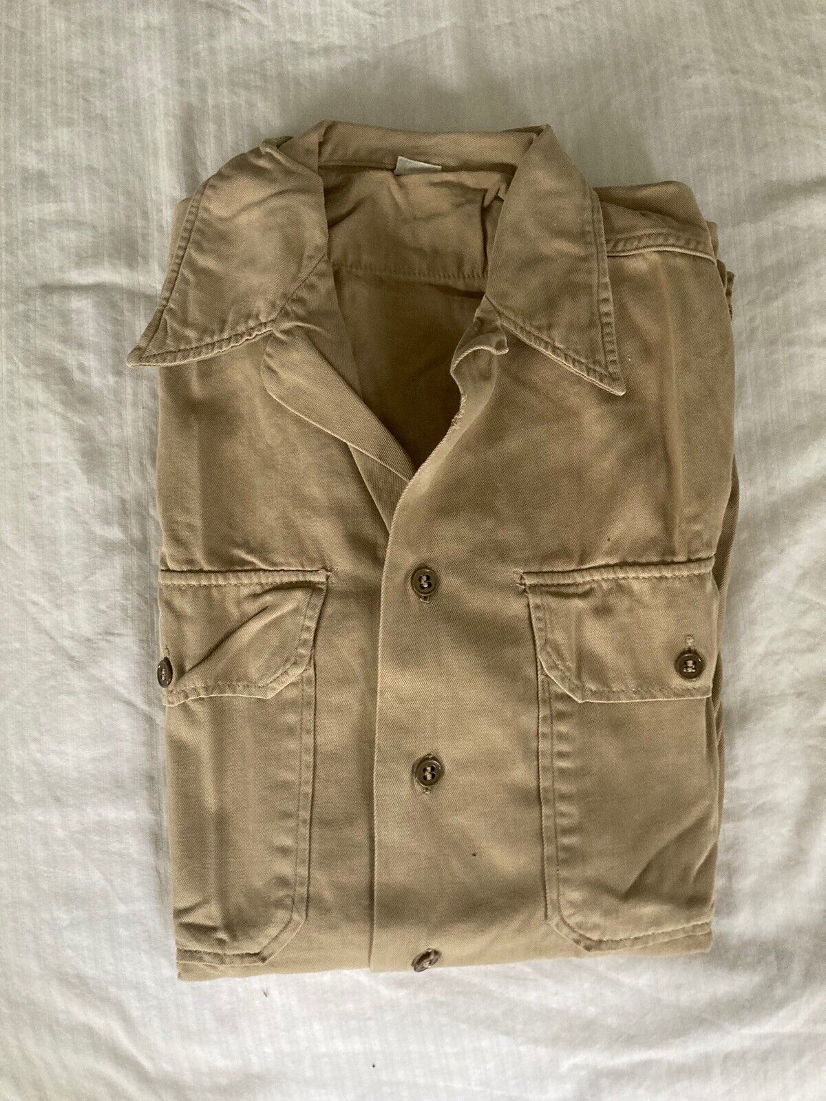 Vintage WWII US Army Seargeant Cotton Khaki Twill Summer Shirt 15 x 32