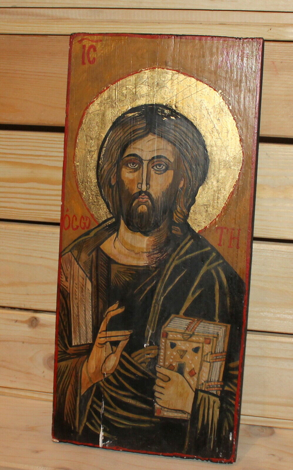 Vintage hand painted Orthodox icon Jesus Christ