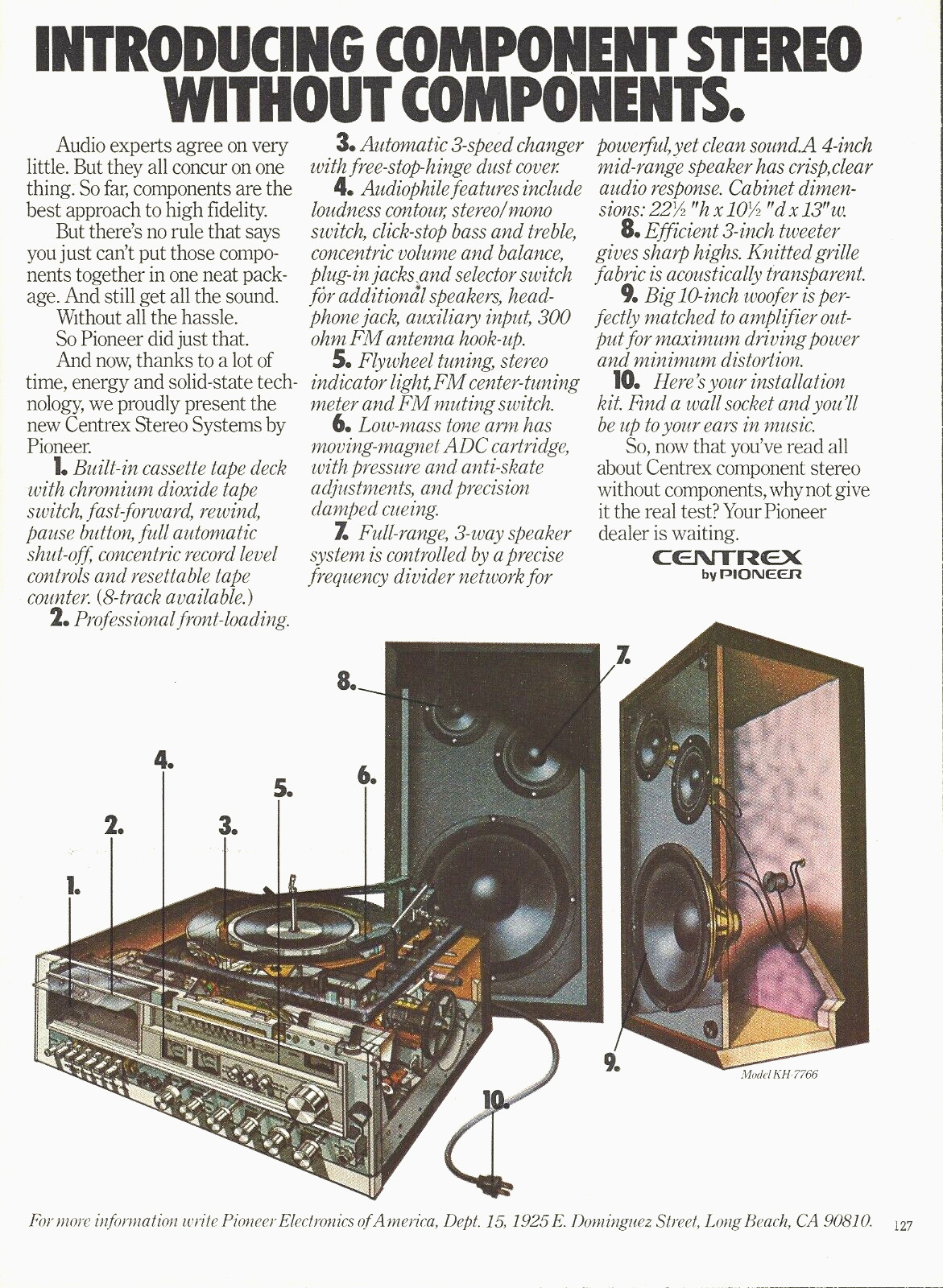 1977 Pioneer Centrex Stereo System Receiver KH-7766 vtg Print Ad Advertisement