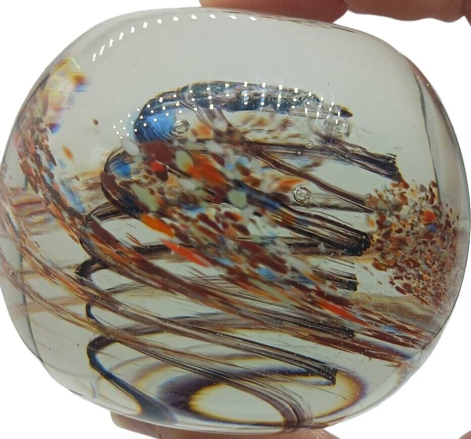Vintage FW Signed Swedish Art Glass Paperweight With Swirl