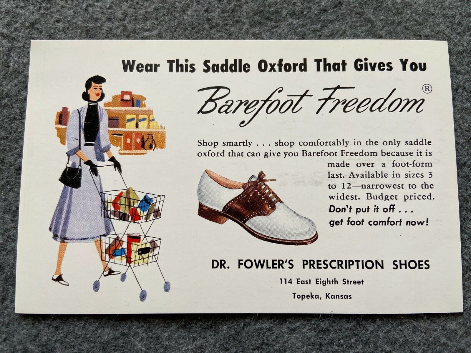 This saddle oxford gives you barefoot freedom Vintage Shoe Postcard