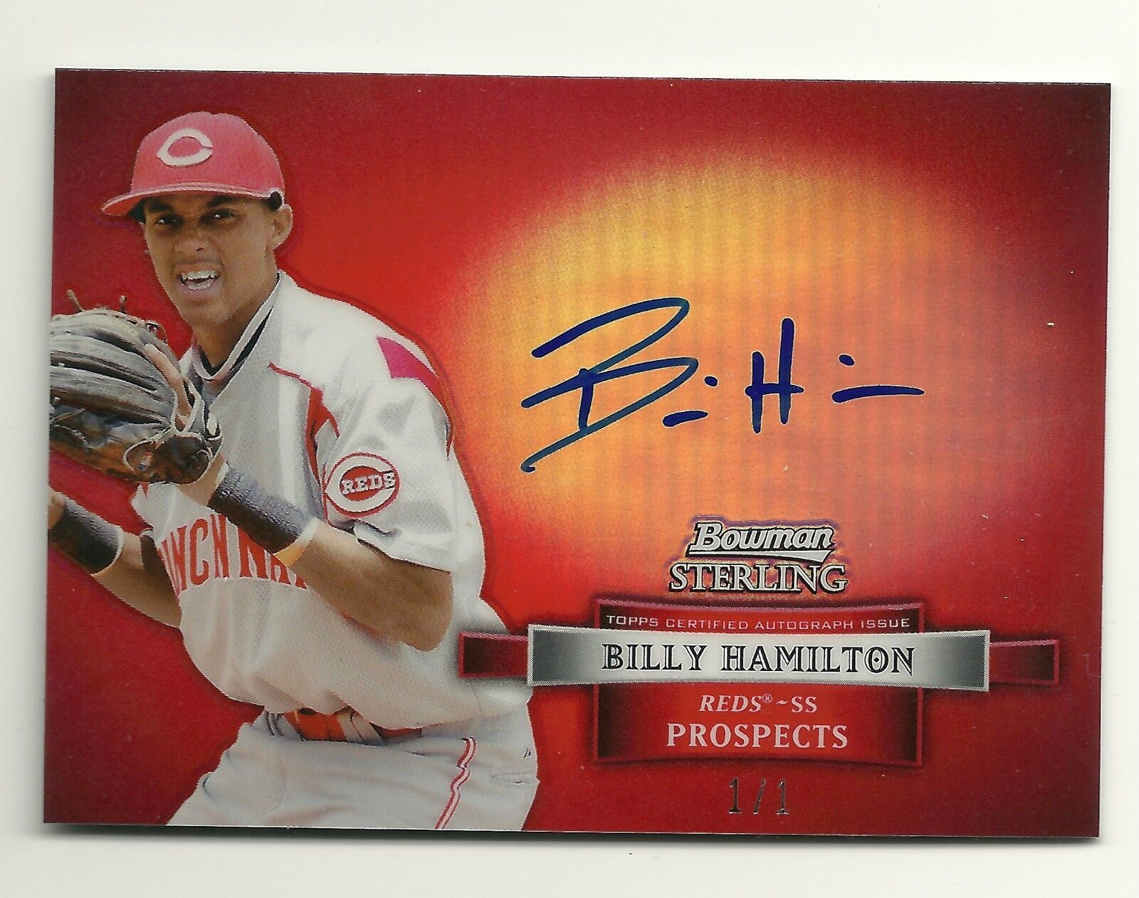 BILLY HAMILTON 2012 BOWMAN STERLING RED REFRACTOR AUTO AUTOGRAPH 1/1 PROSPECT