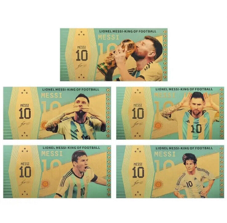5 Pcs Qatar 2022 World Football Winner Messii Gold Banknote Cards For Fans Gift