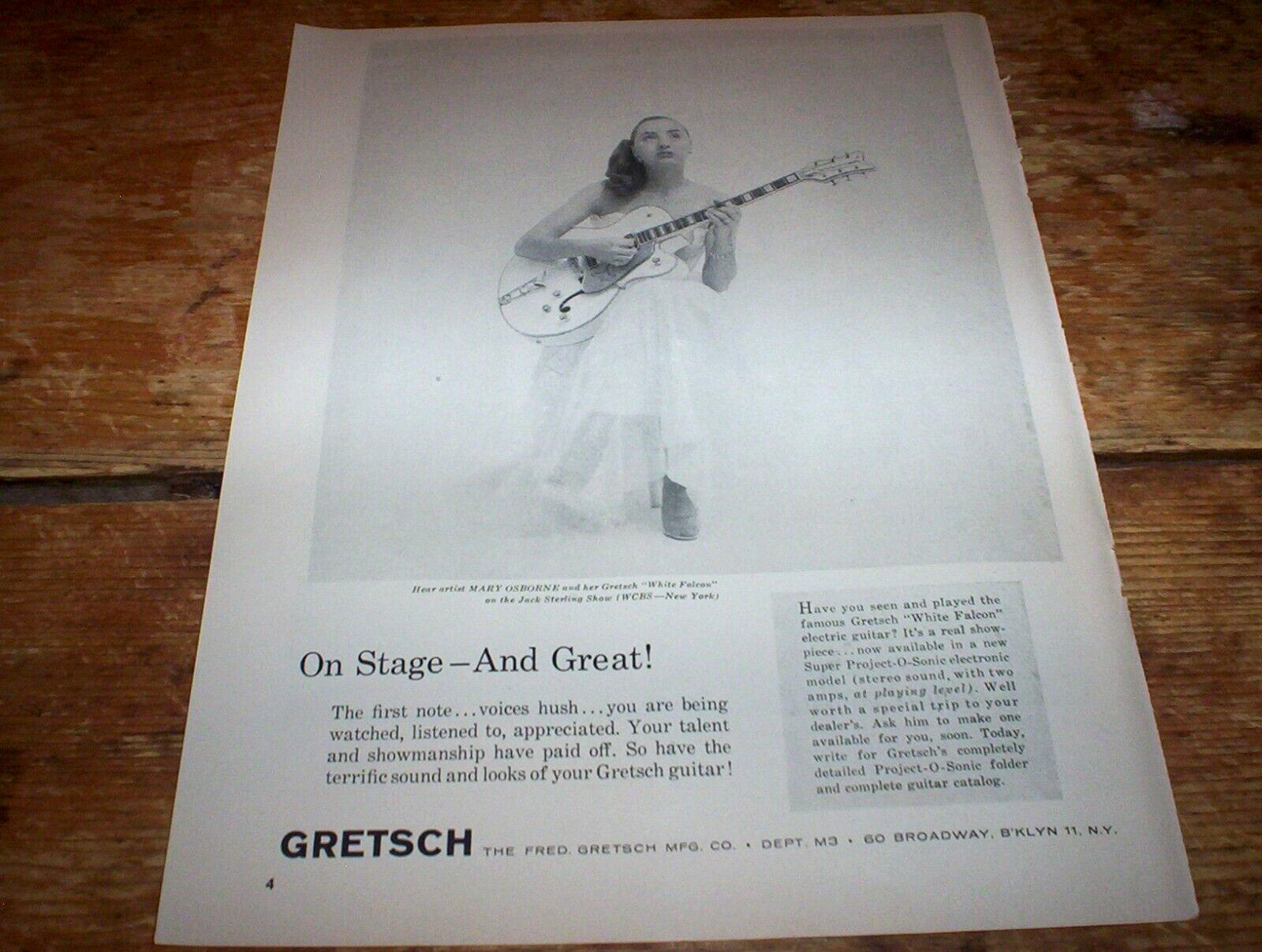 GRETSCH GUITAR ( WHITE FALCON / MARY OSBORNE ) 1956 Jazz magazine PROMO Ad NM-