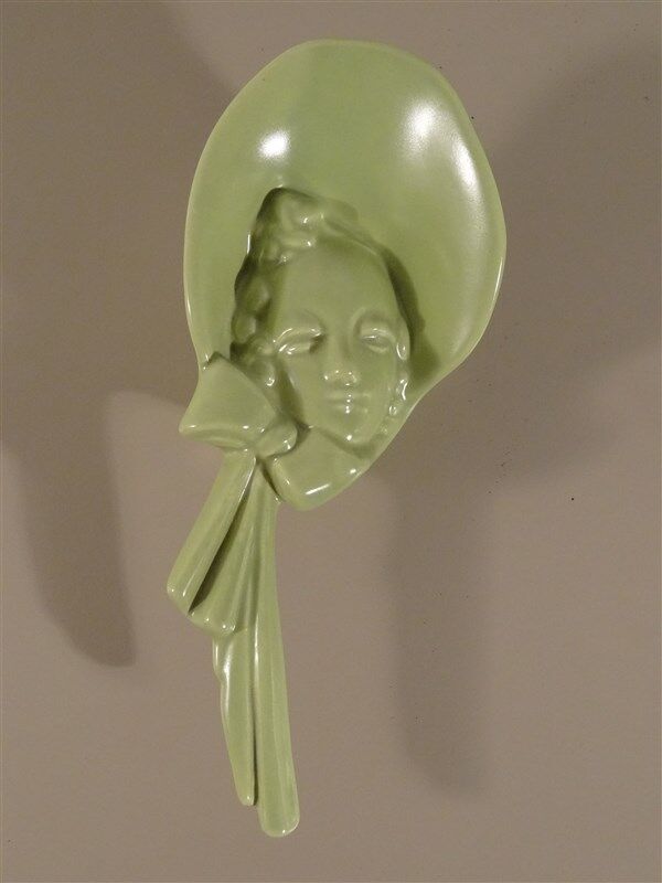 Vintage Haeger Chartreuse Lady with Bonnet Wall Pocket