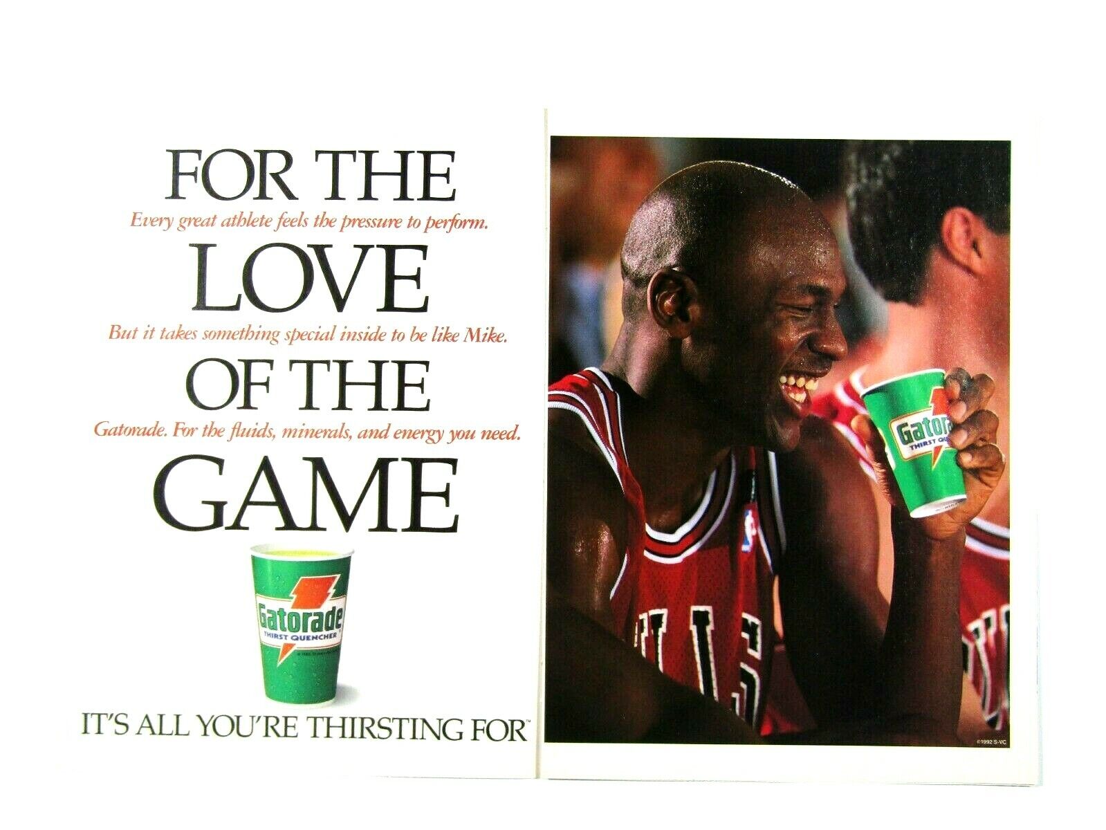 Michael Jordan Chicago Bulls Vintage 1992 Gatorade Original Print Ad 2 page