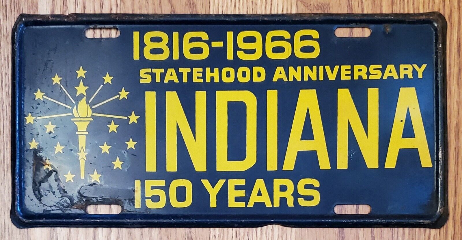 1966 INDIANA 150th Statehood Anniversary Booster License Plate; Vintage; 150 yrs