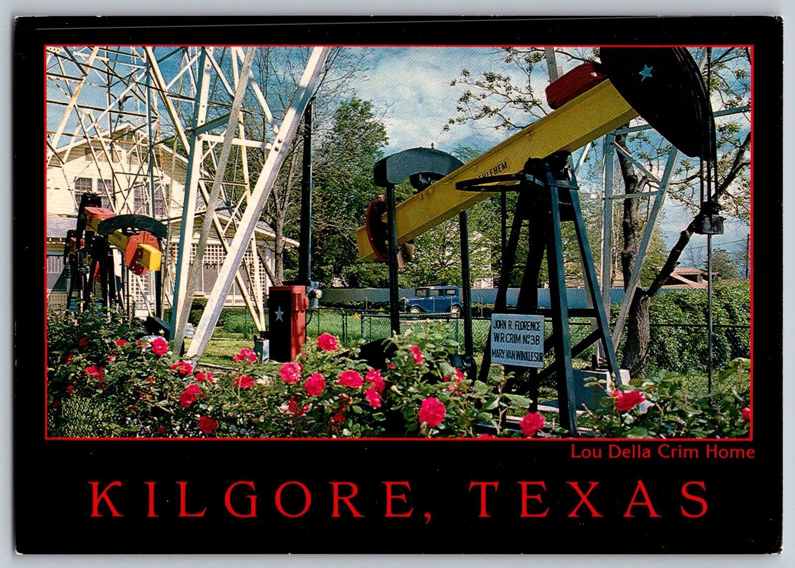 Kilgore, Texas TX - Pump Jack and Roses - Vintage Postcard 4x6 - Unposted