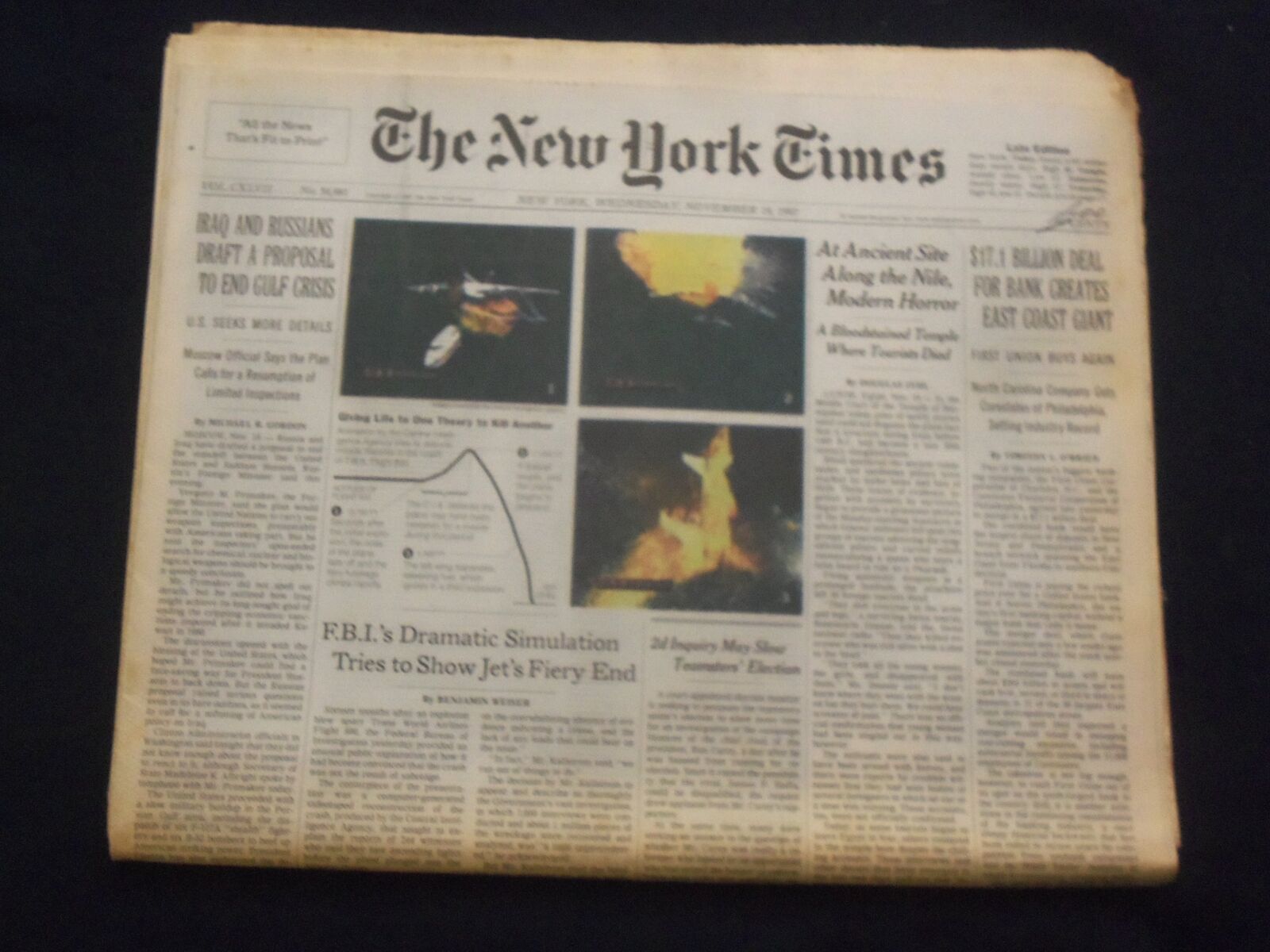 1997 NOV 19 NEW YORK TIMES NEWSPAPER -IRAQ AND RUSSIANS END GULF CRISIS- NP 7084