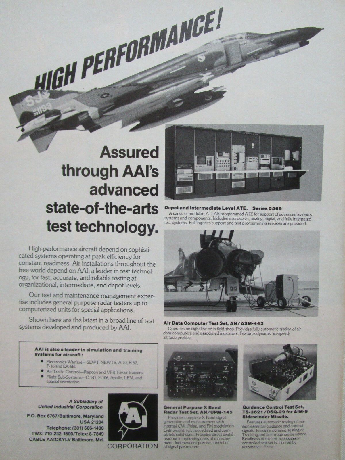 3/1980 PUB AAI TEST TECHNOLOGY RADAR SIDEWINDER AIR DATA COMPUTER F-4 PHANTOM AD