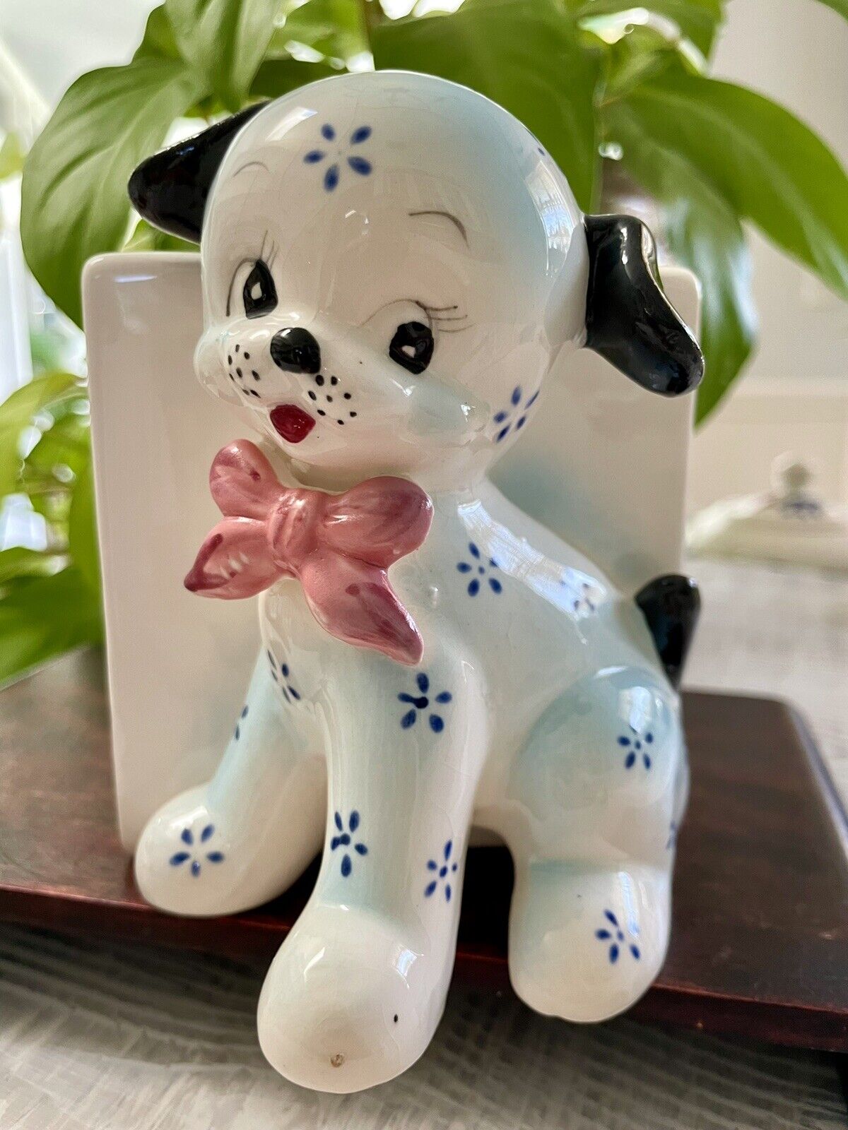 Vtg Ceramic Napco Puppy Dog Planter Baby Nursery ABC Block Japan w Sticker G3096