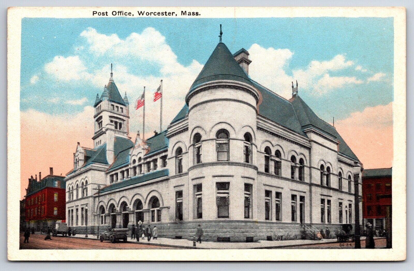 Post Office Worcester Massachusetts c1920'S White Border Postcard